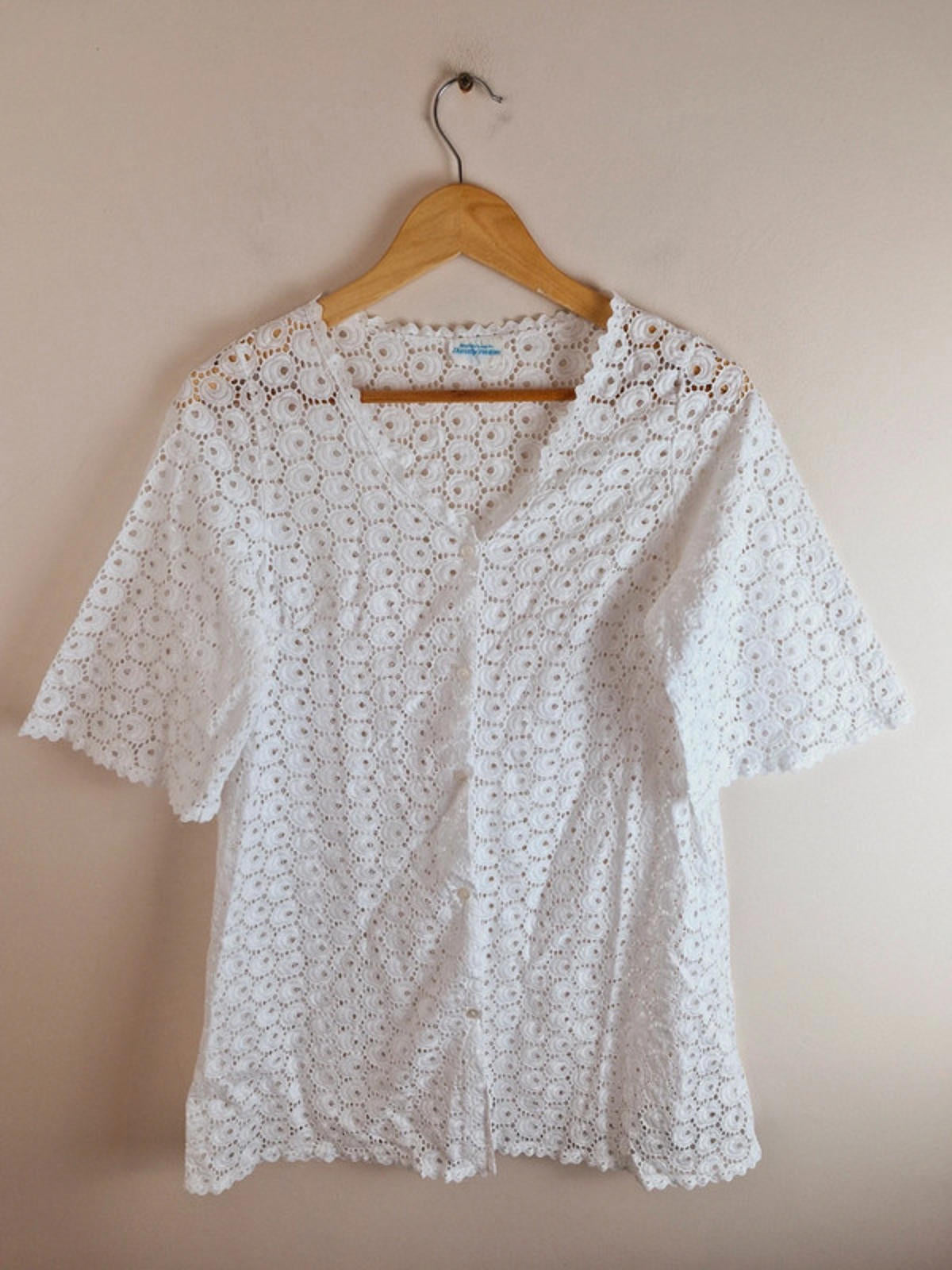 1970s Crochet Style Cotton Top S M