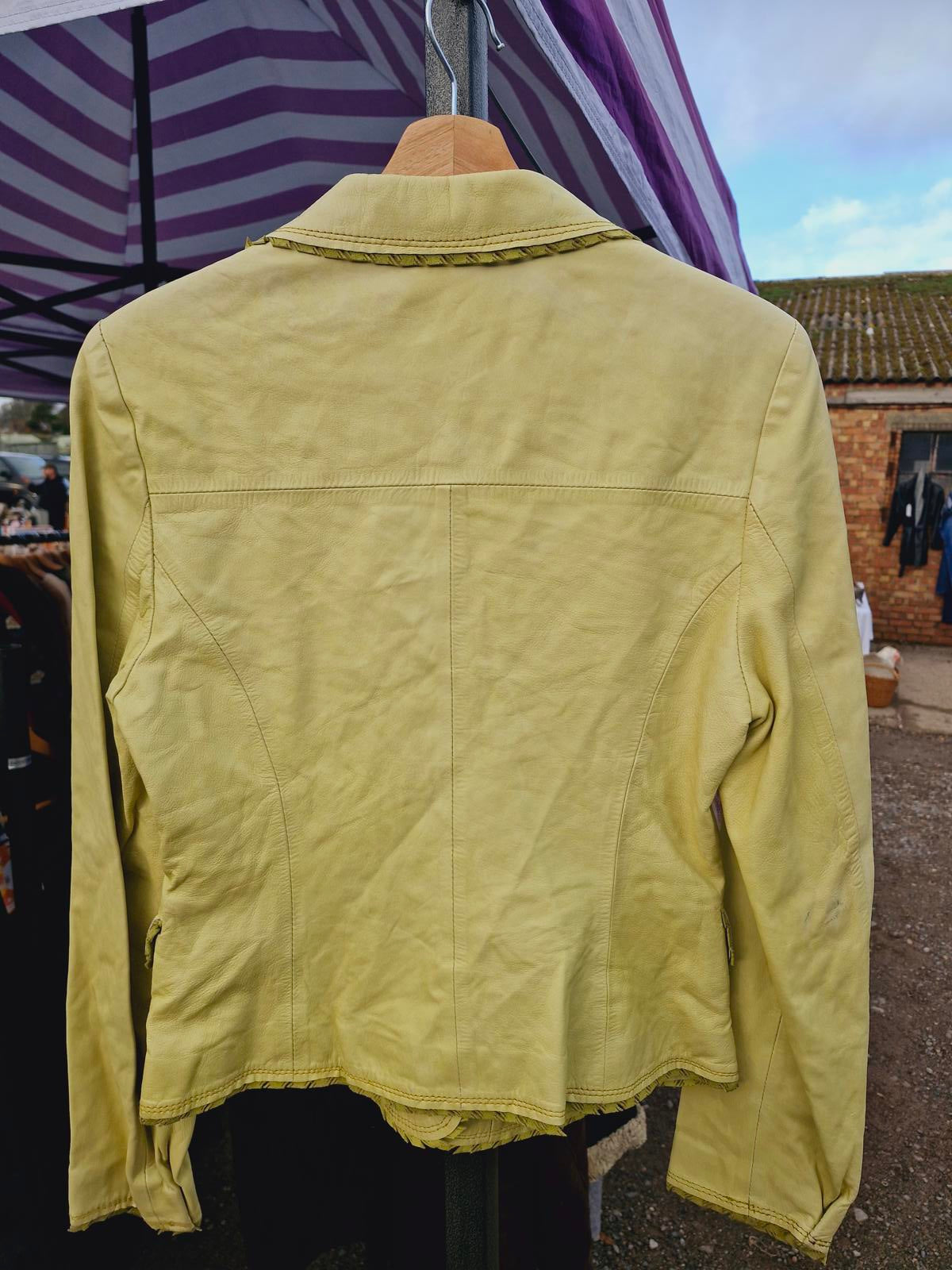 Y2K Green Yellow Leather Jacket S