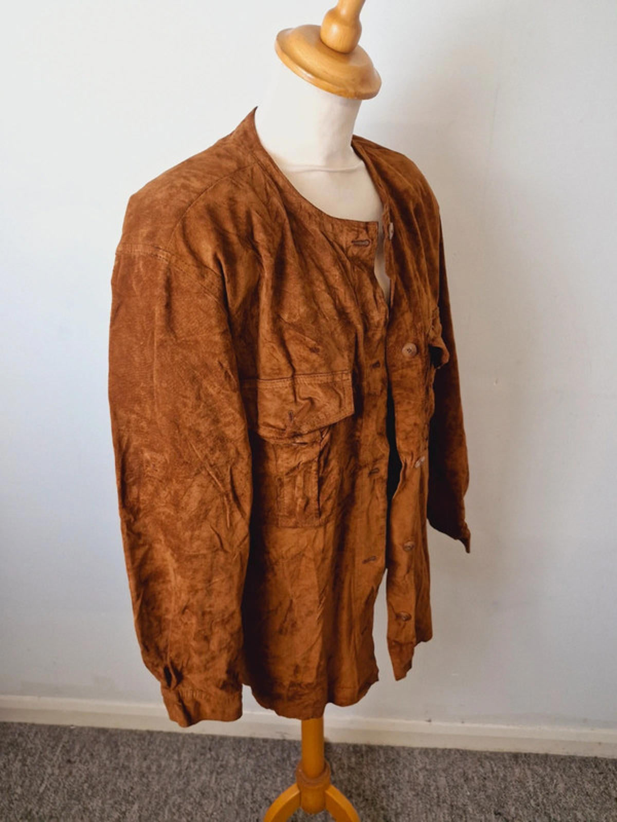 Womens Vintage Tan Suede Leather Boho Jacket Coat Western XL