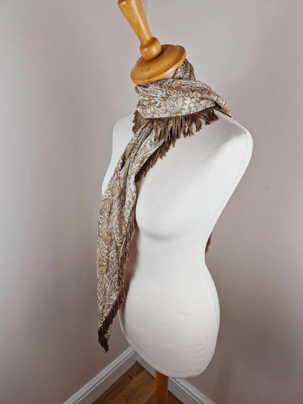 Fringed Beige Triangle Scarf Shawl