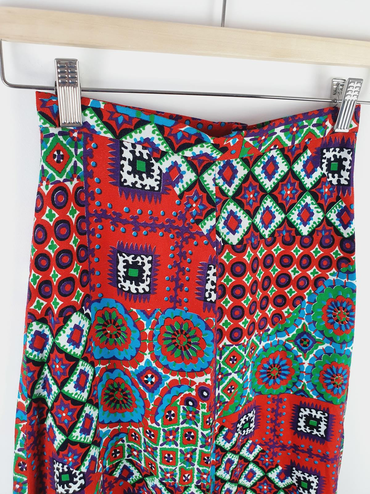 Womens Vintage retro 70s 1970s Boho Long Maxi Aline skirt funky XXS UK4