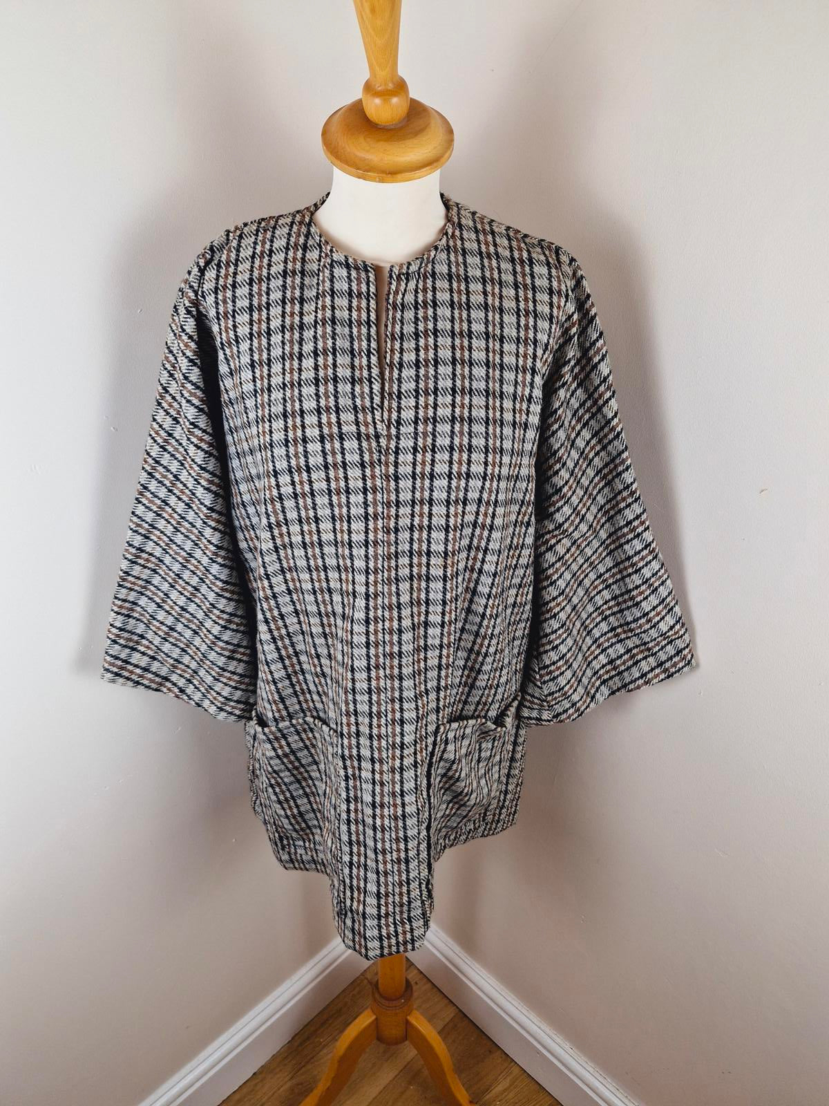 Womens Vintage 1970s 70s Handmade Tunic Long Top Dress Tweed XL