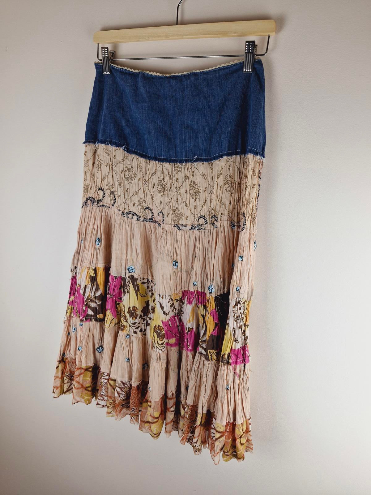 Long Denim Tiered Skirt S