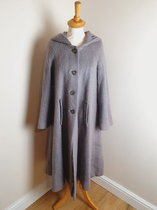 Long Mohair Hooded Coat M L