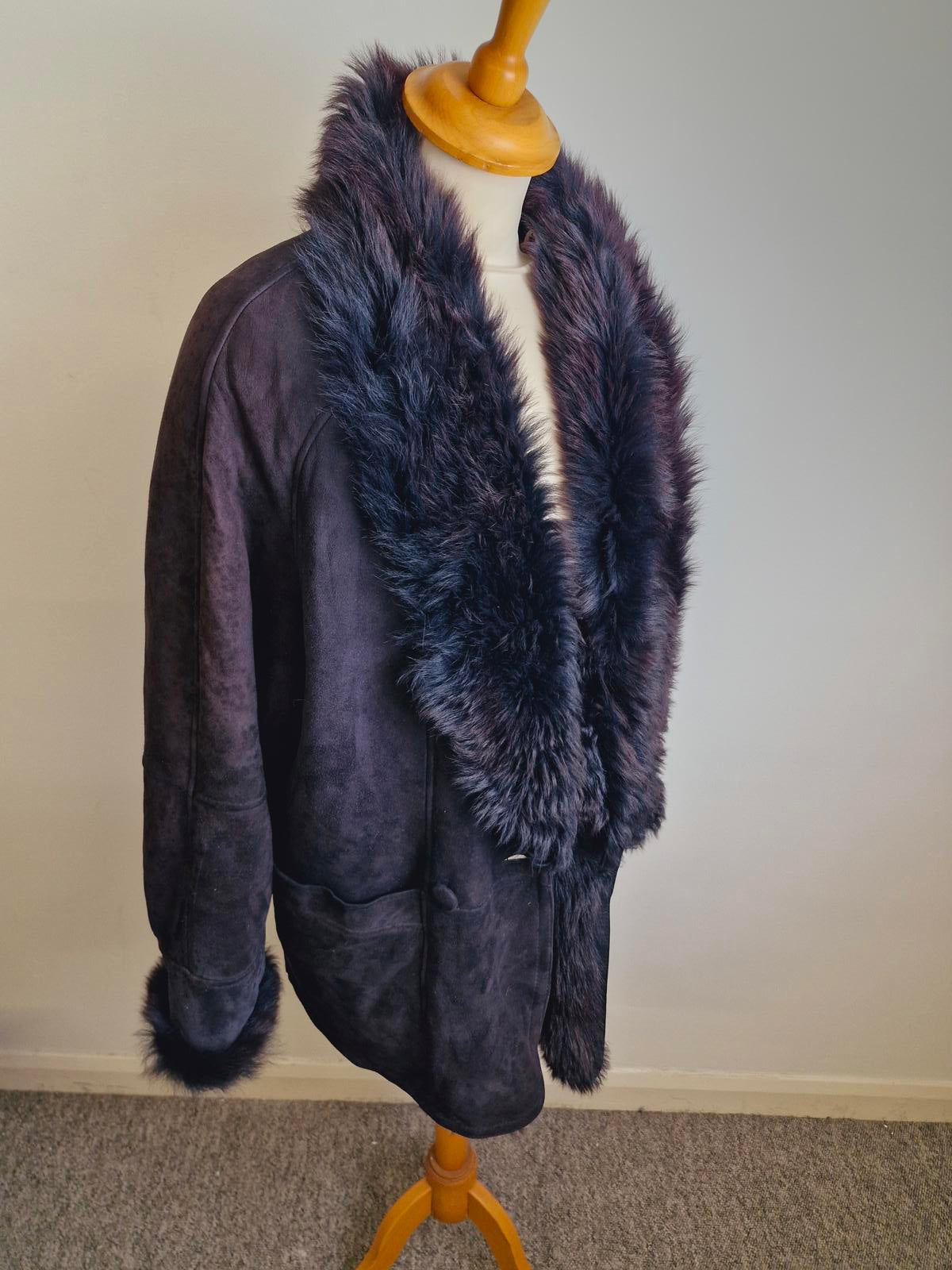 Womens Vintage Suede Sheepskin Shearling Coat Bomber Jacket L UK16