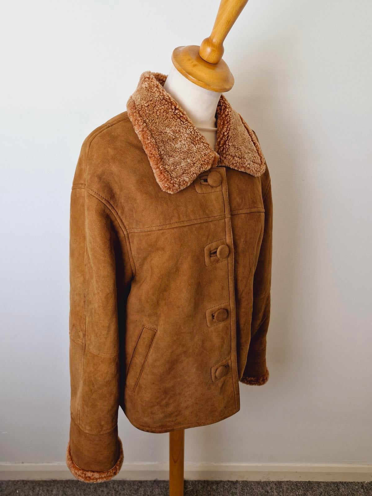 Womens Vintage Brown Suede Sheepskin Jacket Coat M UK12