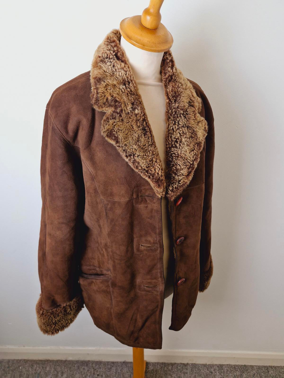 Womens Vintage Brown Suede Sheepskin Jacket Coat UK12 M