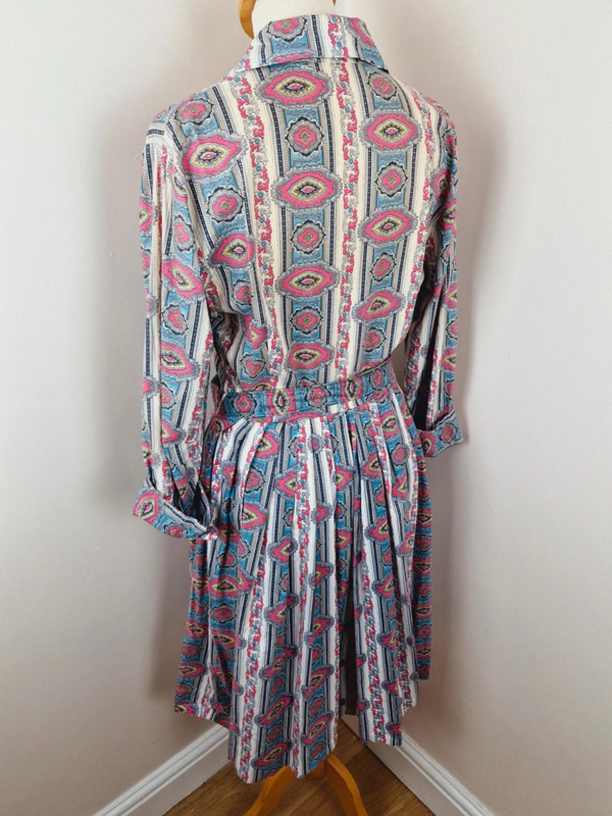 Womens Vintage 1950s 50s Shirtdress Dress Aline Long Sleeve XS