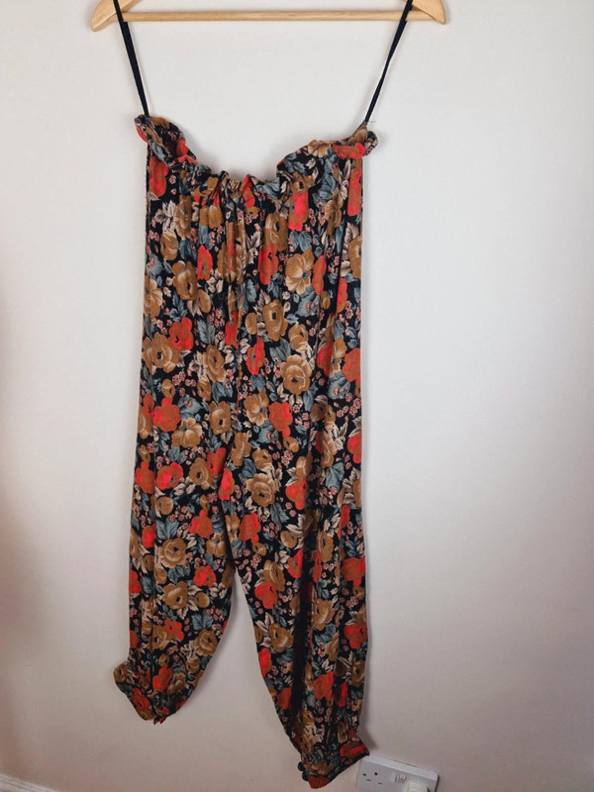 Womens Vintage Floral High Waisted Trousers Retro Viscose M