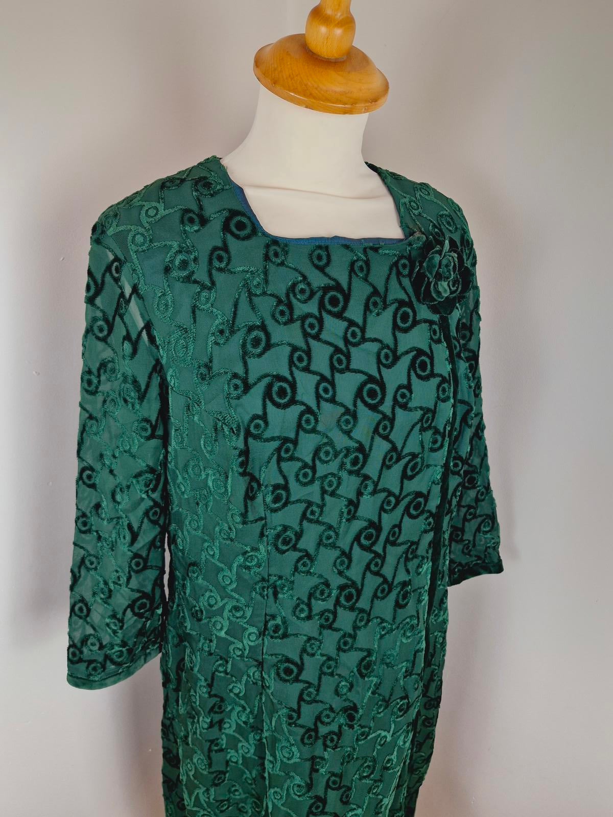 1960s Green Velvet Dress M