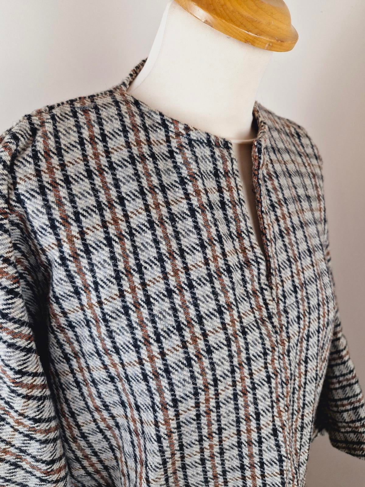 Womens Vintage 1970s 70s Handmade Tunic Long Top Dress Tweed XL