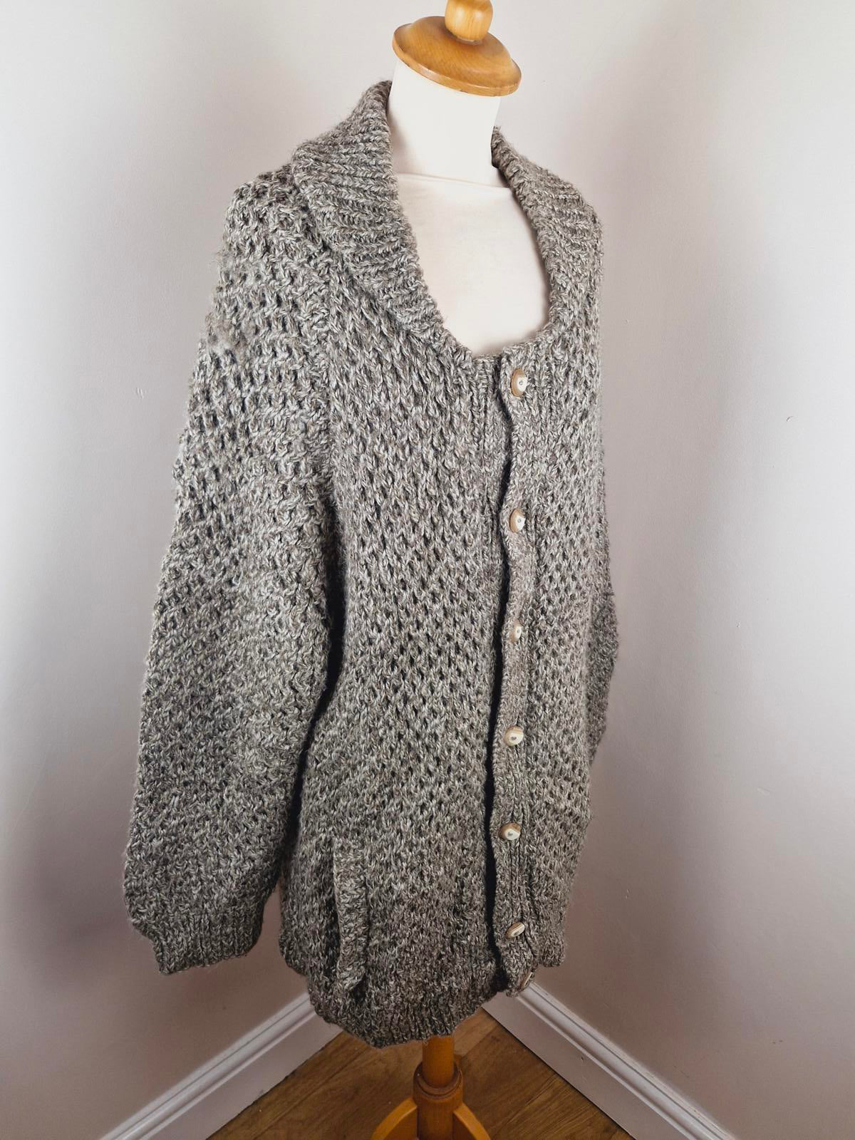 Womens Vintage Handknitted Knitted Long Cardigan Jumper Sweater XL XXL