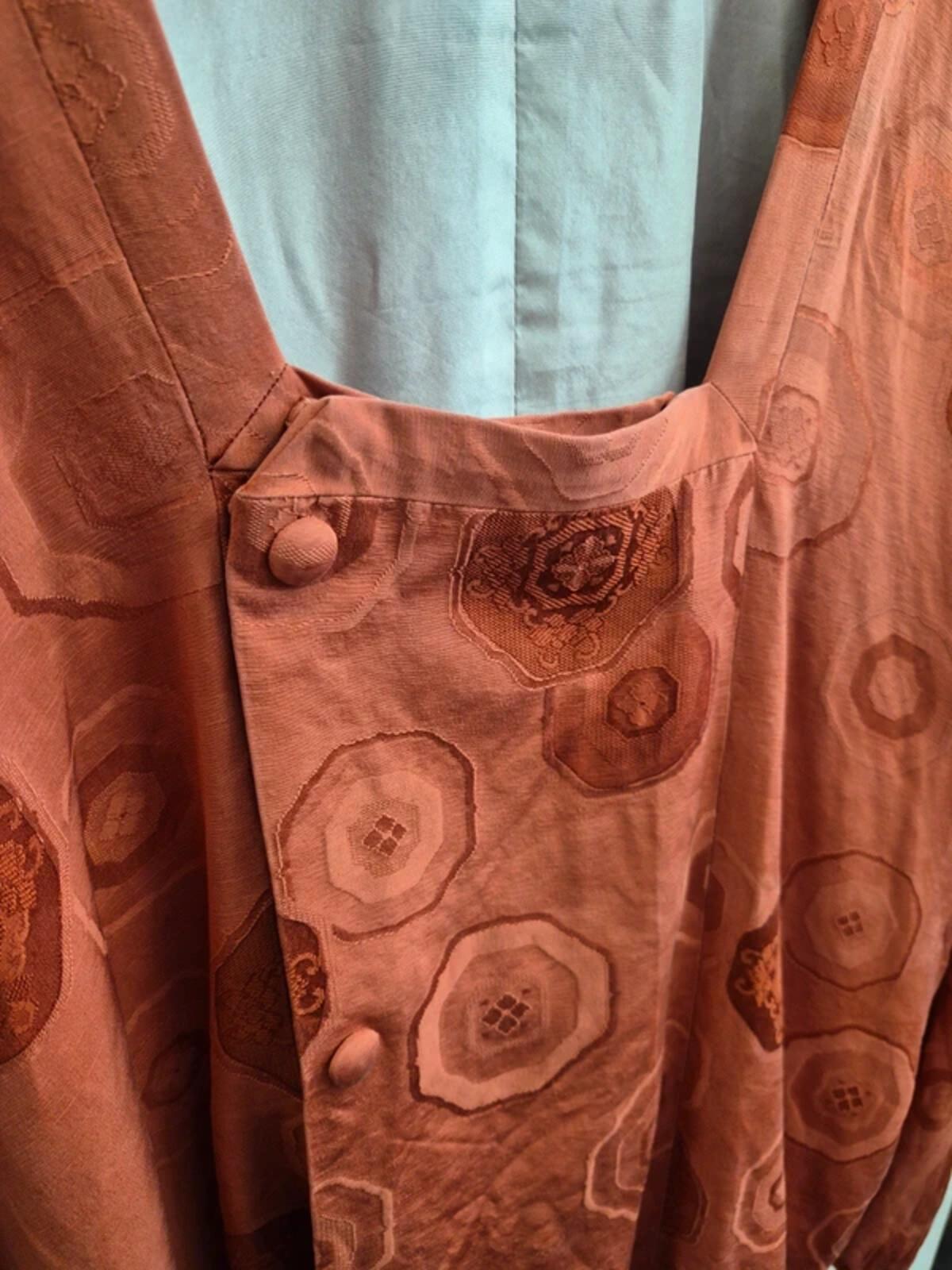 Vintage Silk Short Kimono Japanese Jacket Top Orange Wide Sleeve UK12 M