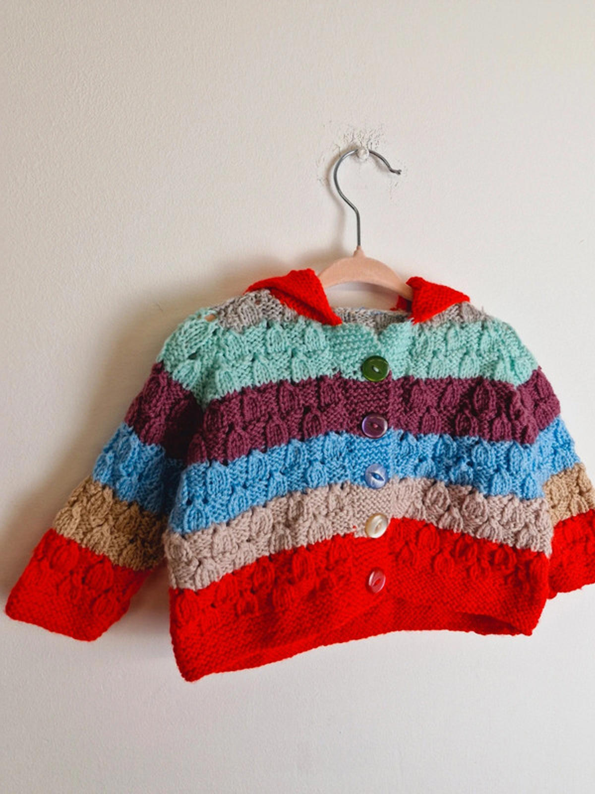 Vintage Kids Baby Girls Handknitted Cardigan Hoody Jumper 18 Months 2 Years