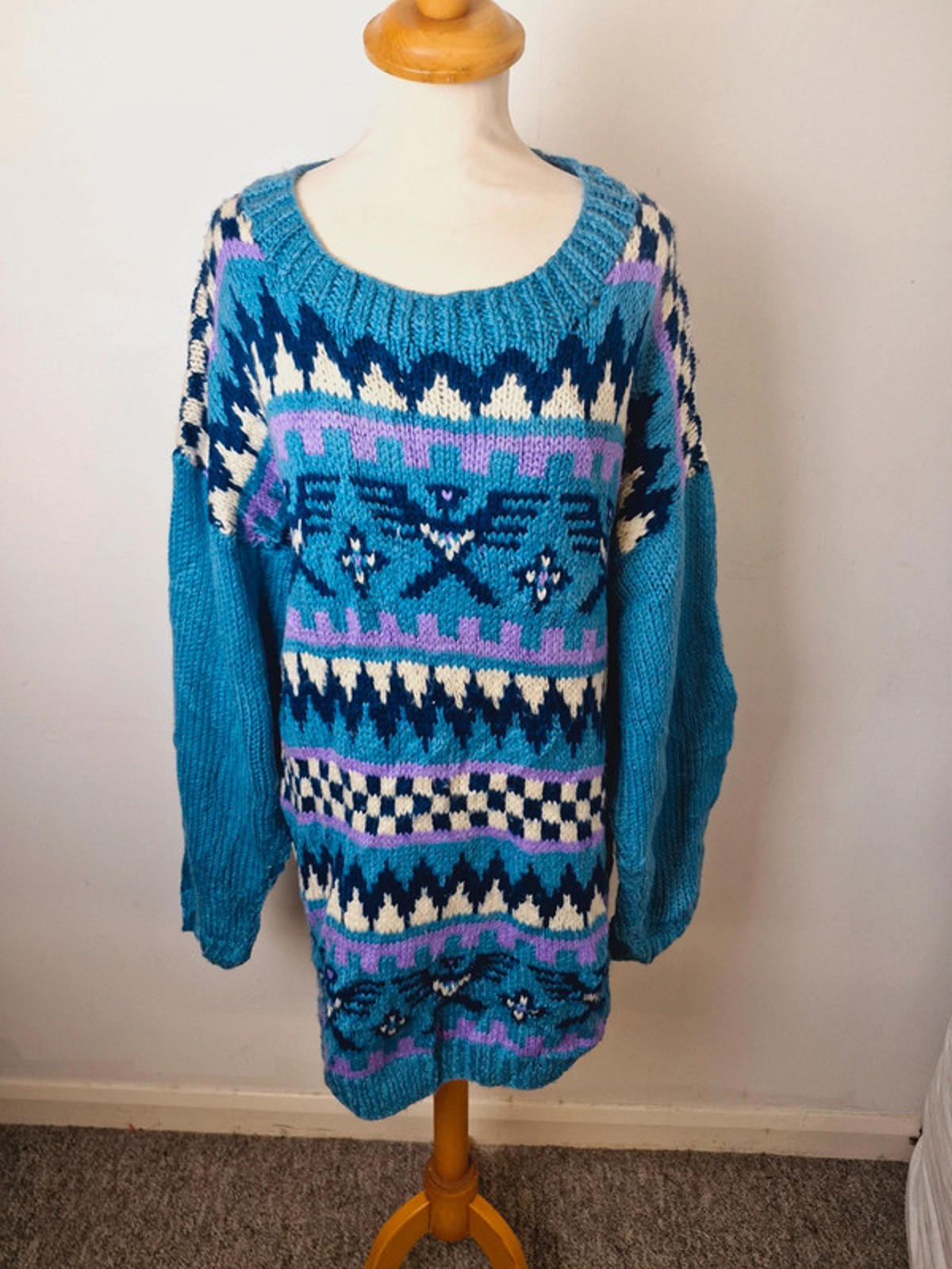 Womens Vintage Handknitted Knitted Chunky Long Plus Size Jumper Sweater XXL
