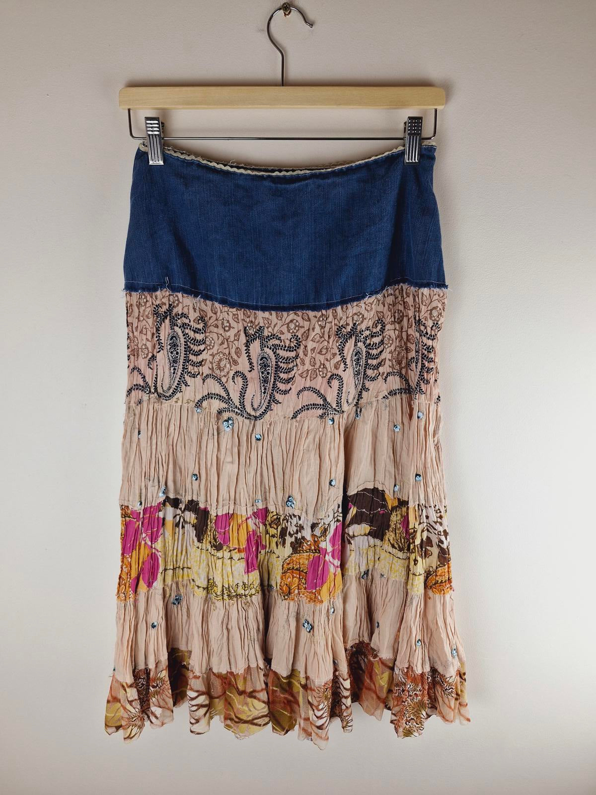 Long Denim Tiered Skirt S