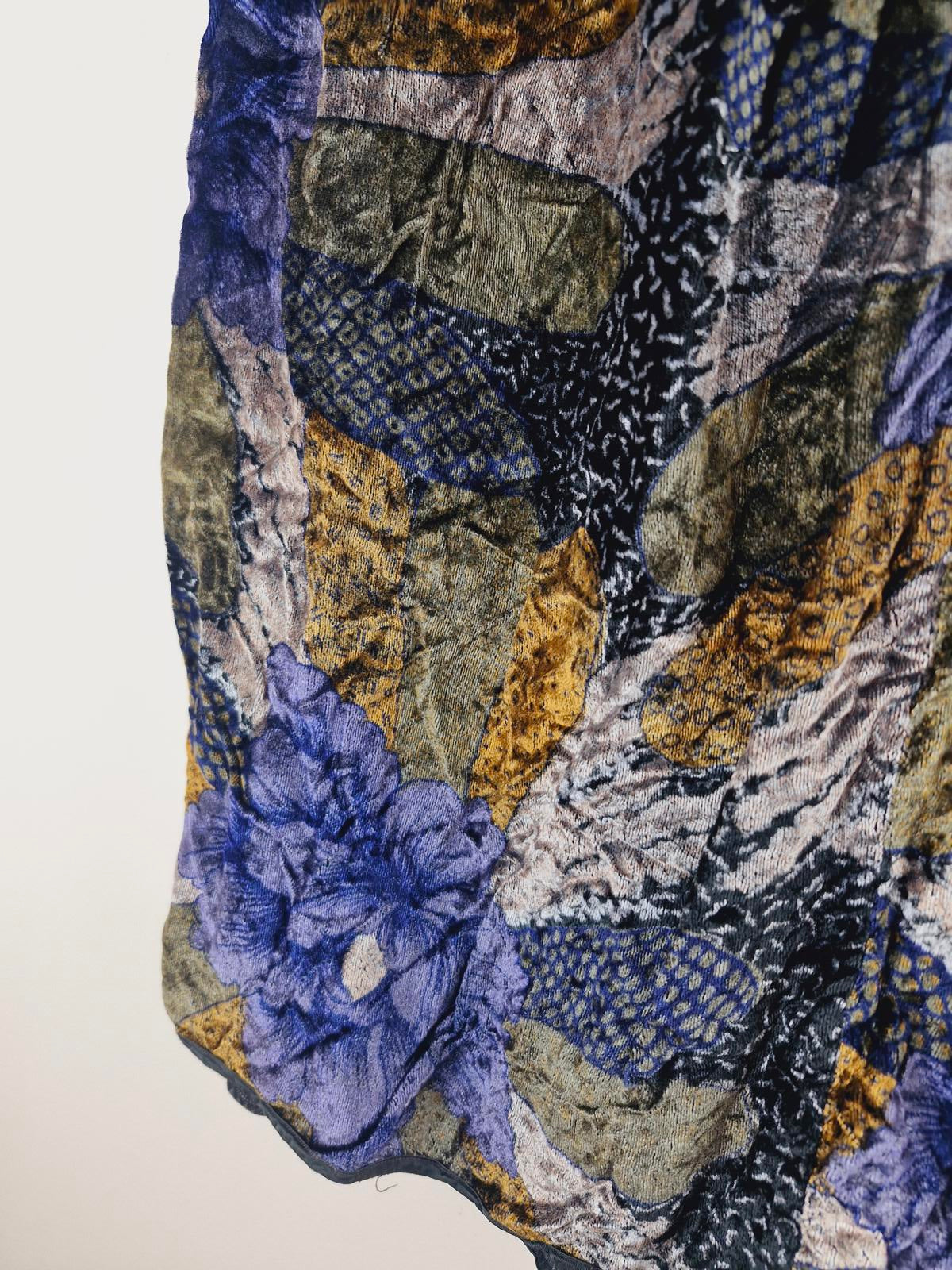 Velvet Patchwork Midi Skirt M
