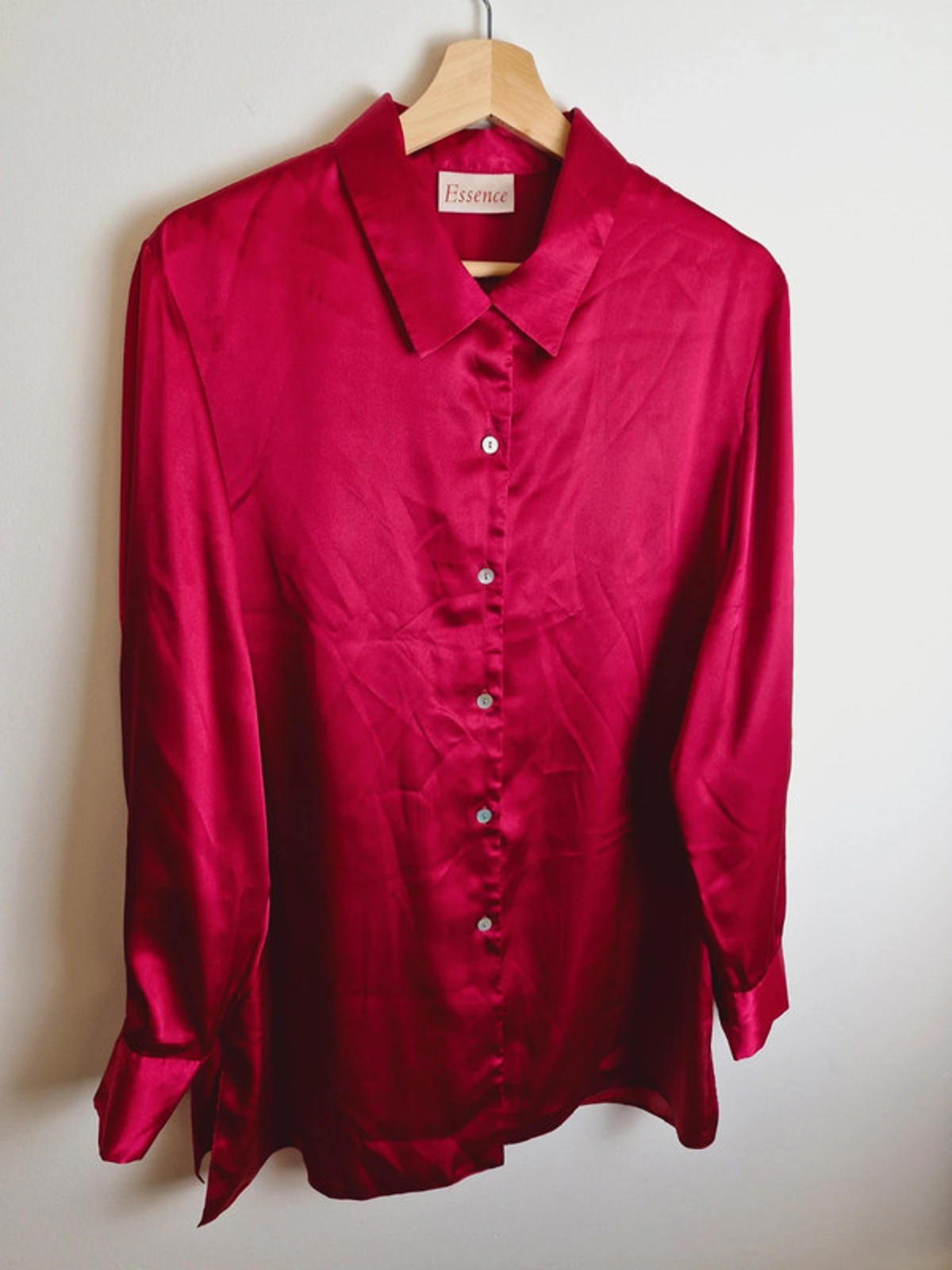 Womens Vintage Pink Satin Long Sleeve Shirt Top Blouse XL UK18