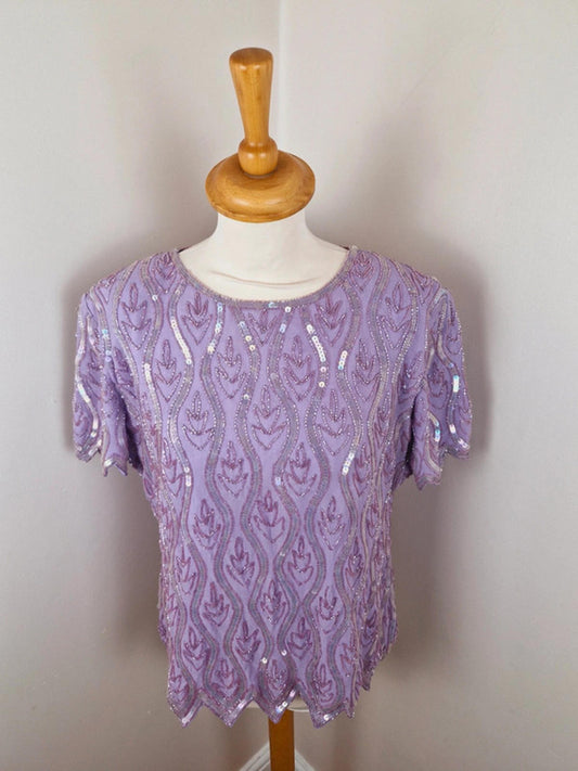 Lilac Beaded Sequin Top XL