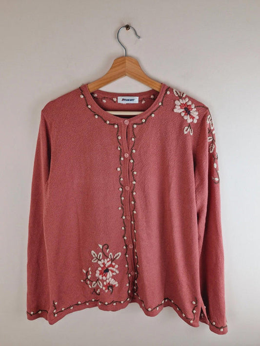 Pink Embroidered Cardigan XL