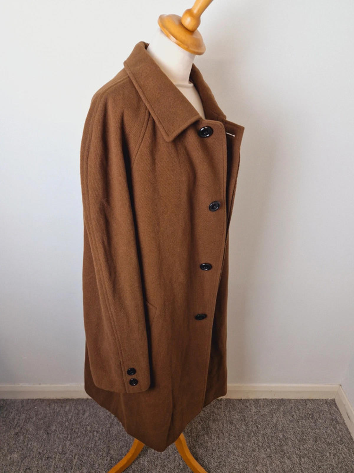 Womens Vintage Long Coat Jacket Brown Retro 1970s L