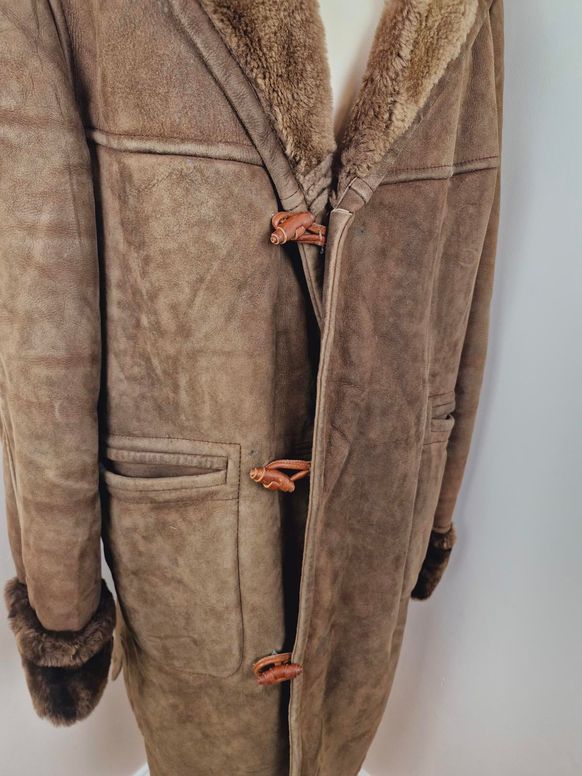 Mens 1970s Suede Sheepskin Coat L XL