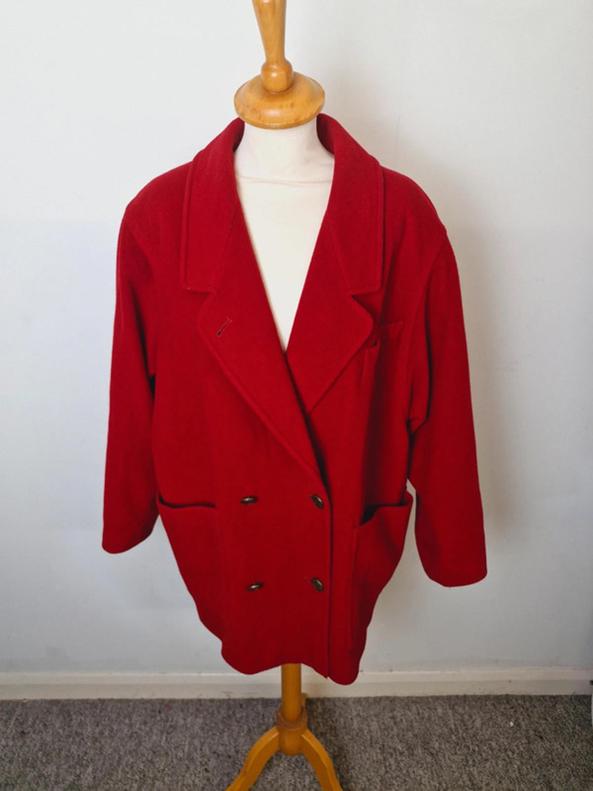 Womens Vintage Red Wool Cashmere Blend Coat Jacket Blazer L