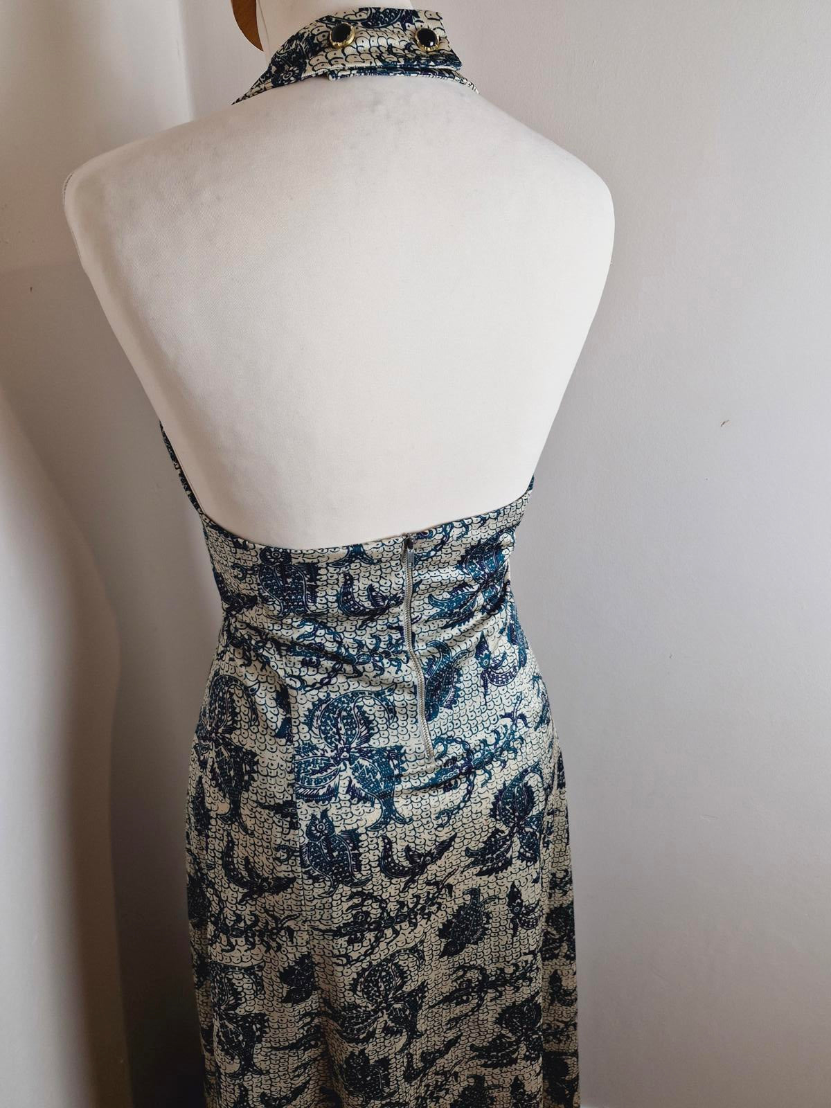 1970s Maxi Halterneck Dress UK12 M