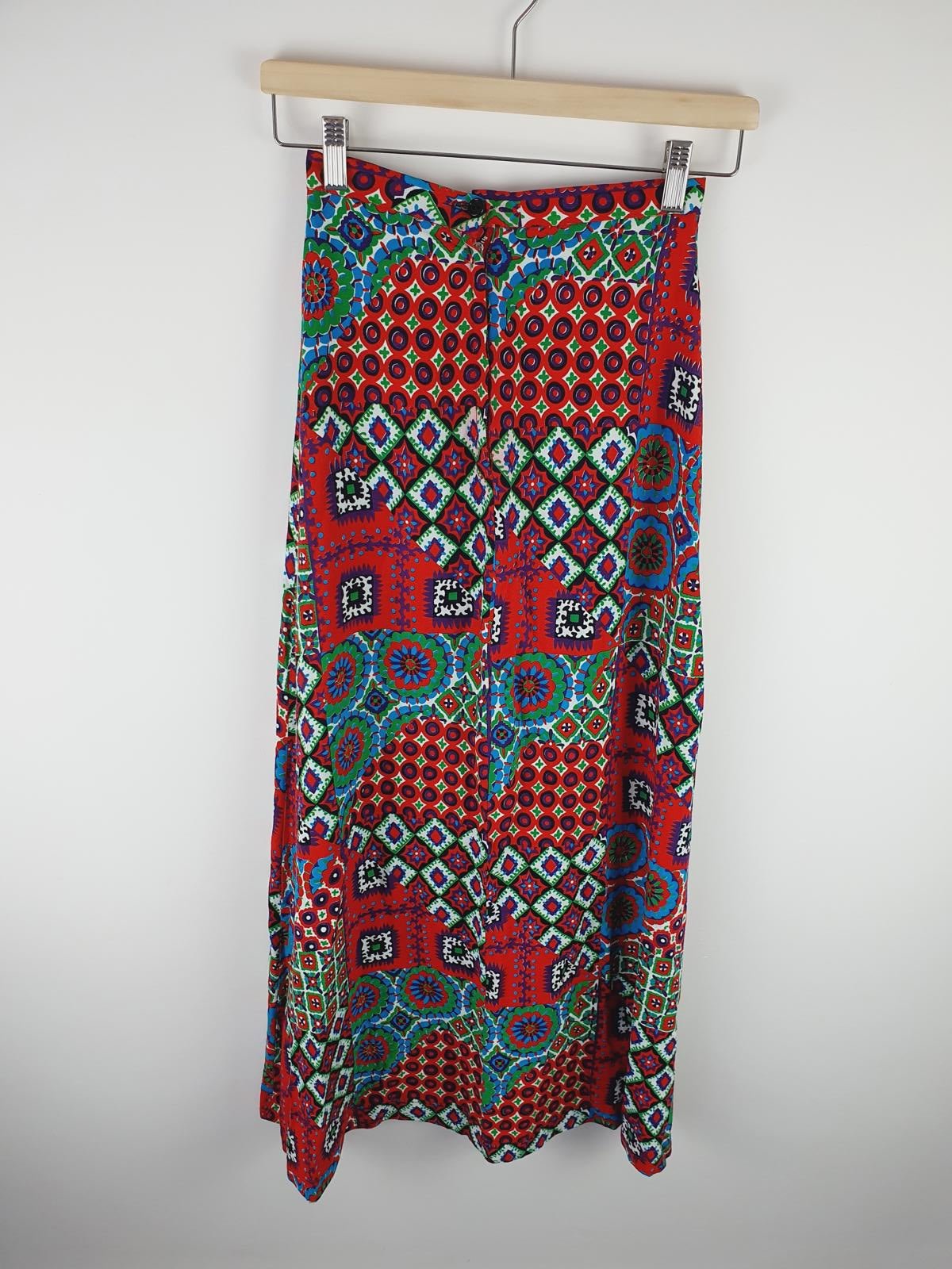 Womens Vintage retro 70s 1970s Boho Long Maxi Aline skirt funky XXS UK4