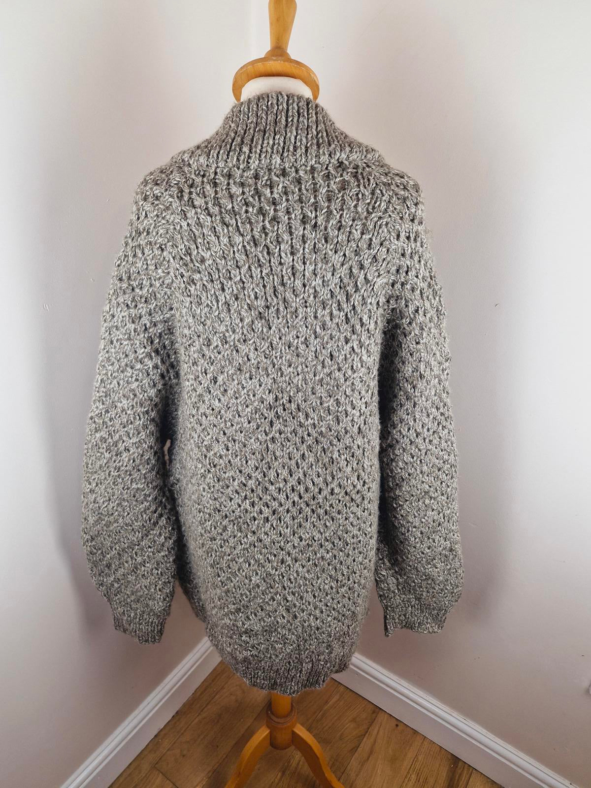 Womens Vintage Handknitted Knitted Long Cardigan Jumper Sweater XL XXL