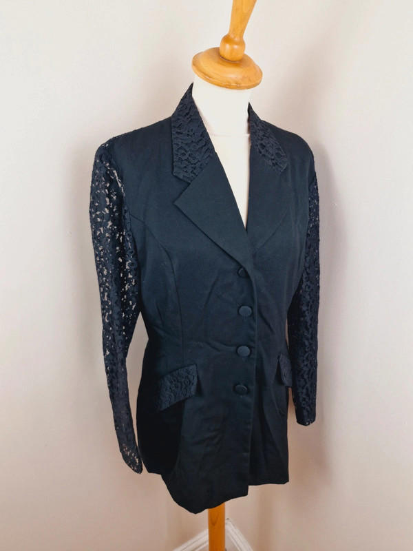 90s Black Lace Blazer S M