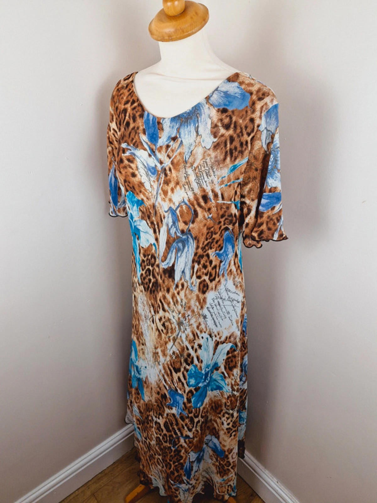 Womens Vintage 90s Long Midi Maxi Slip Dress Leopard Print Viscose L