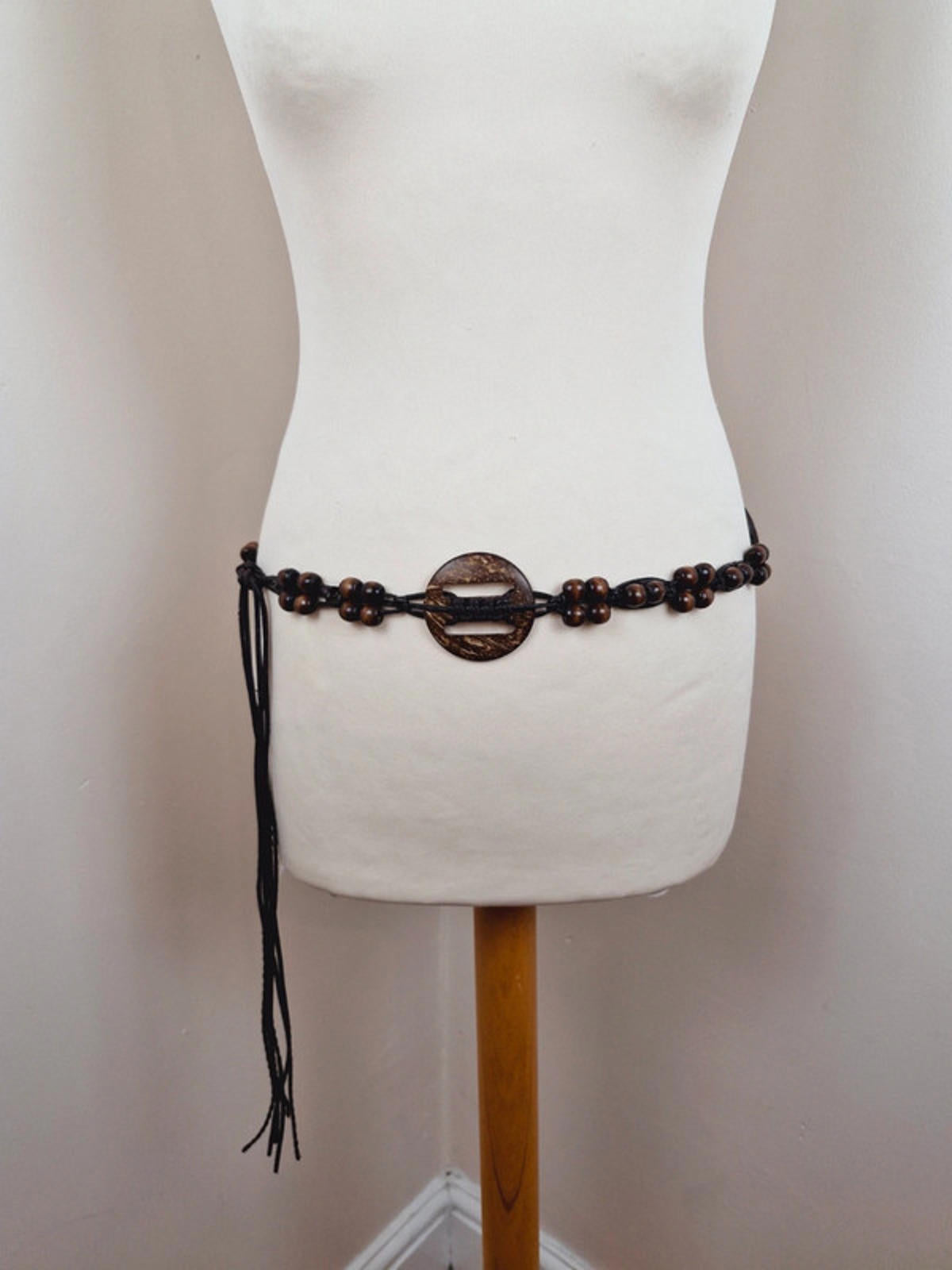 Womens Vintage y2k wooden Boho Brown Hip Belt