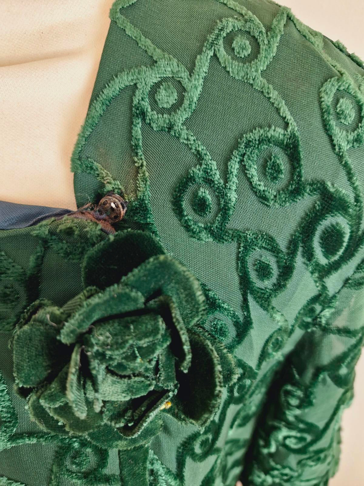 1960s Green Velvet Dress M