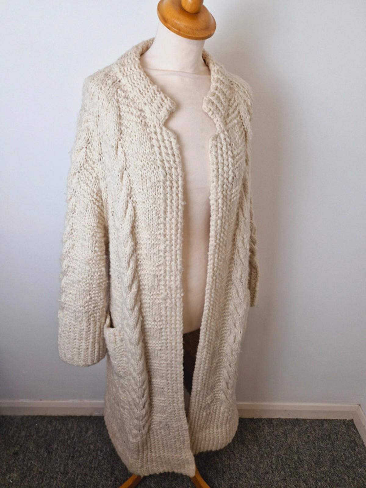 1970s Handknitted Cardigan Coat L UK16