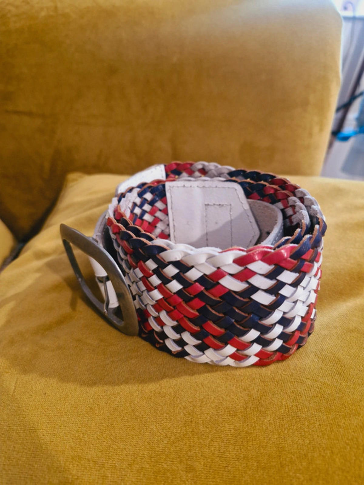 White Leather Plaited Belt