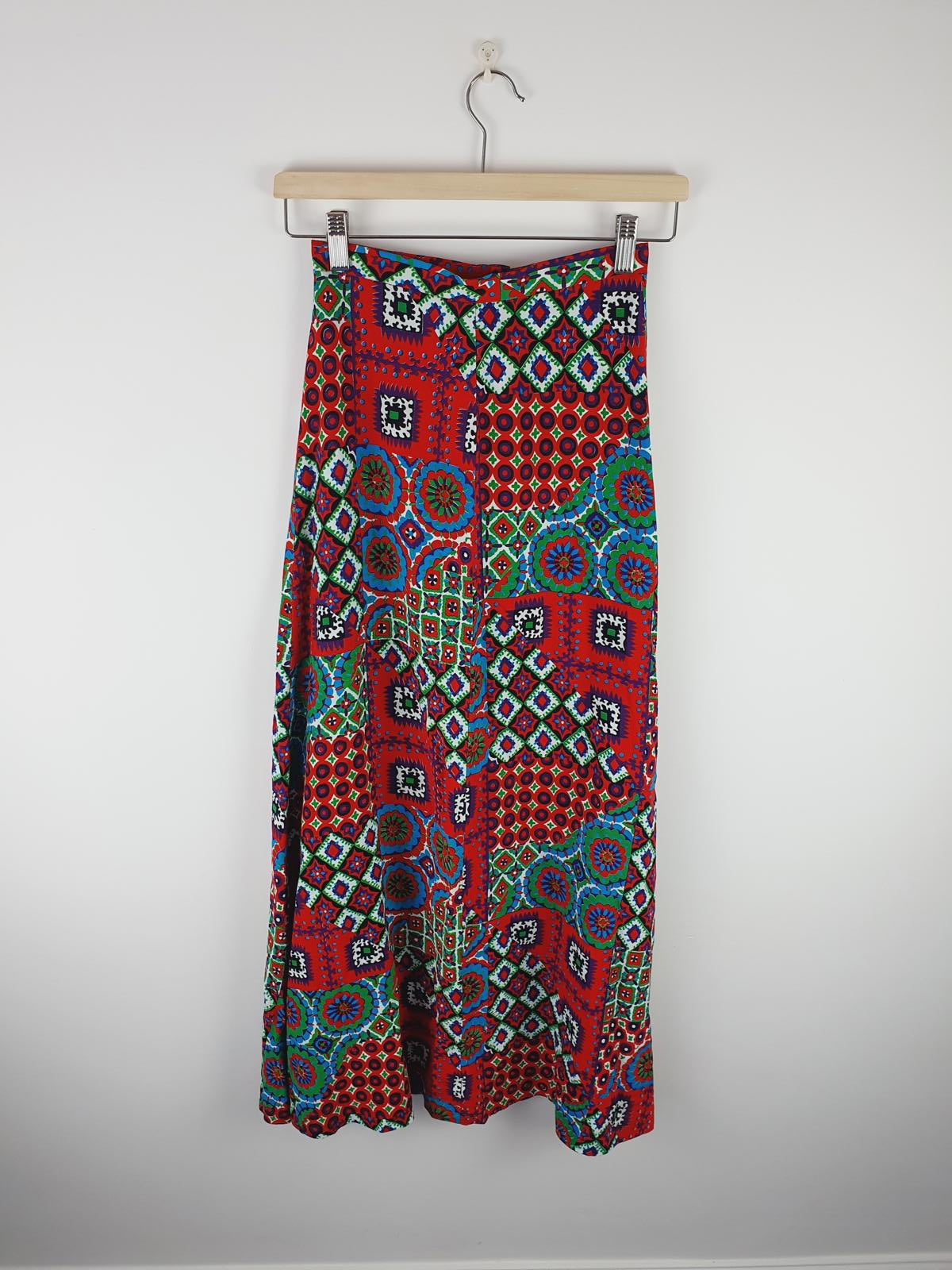Womens Vintage retro 70s 1970s Boho Long Maxi Aline skirt funky XXS UK4