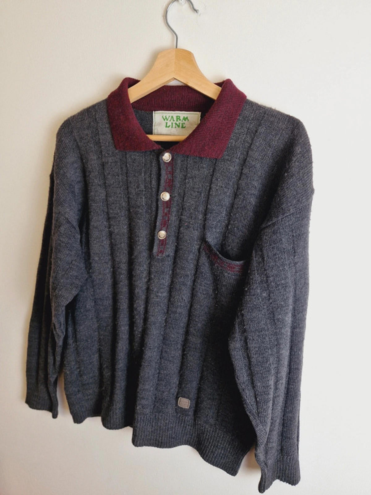 Mens Vintage Retro Grey Knitted Jumper Sweater Top M L