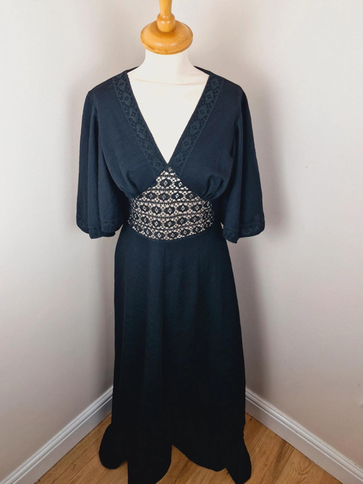 1970s Maxi Wide Sleeve Dress S