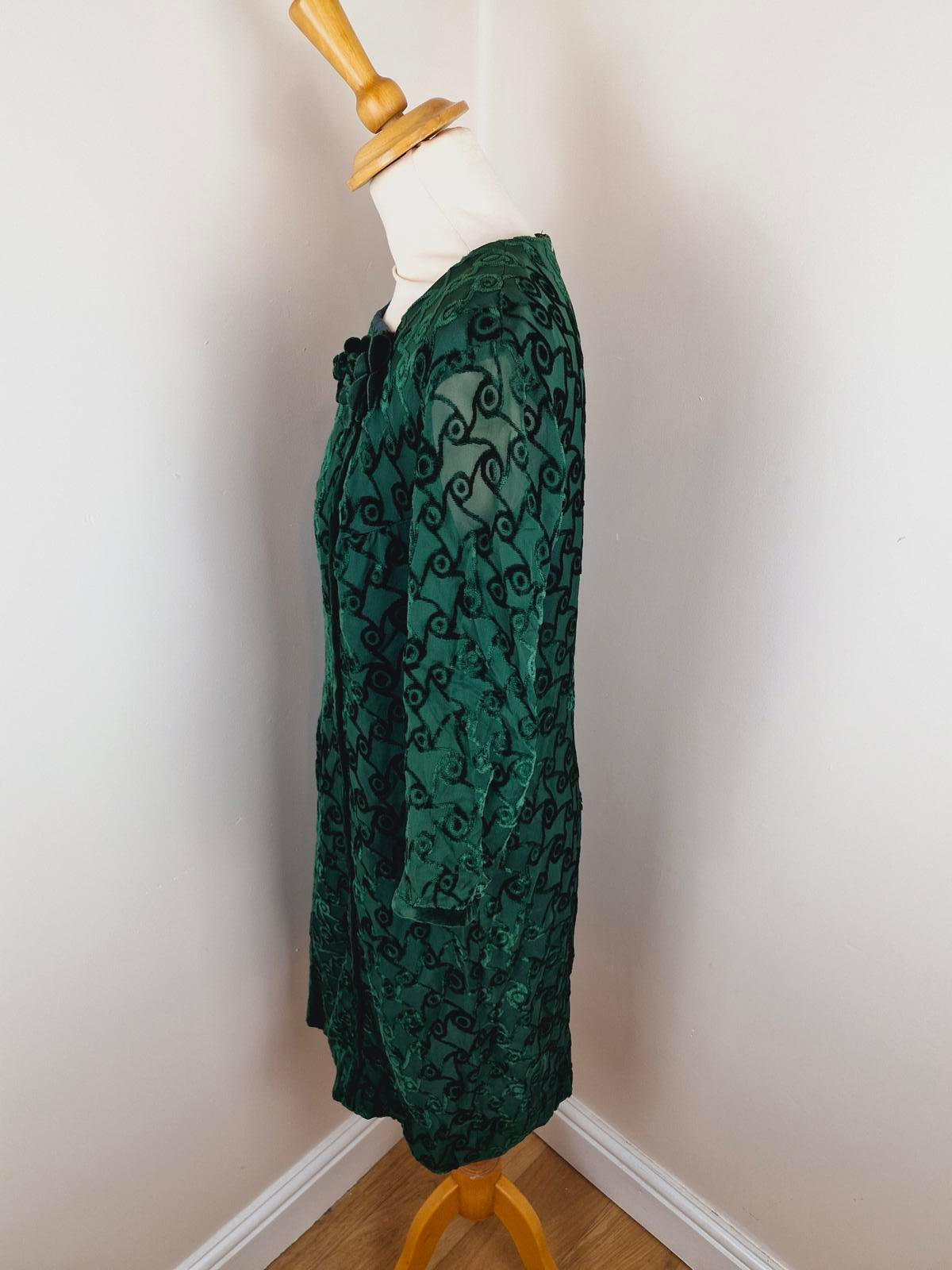 1960s Green Velvet Dress M