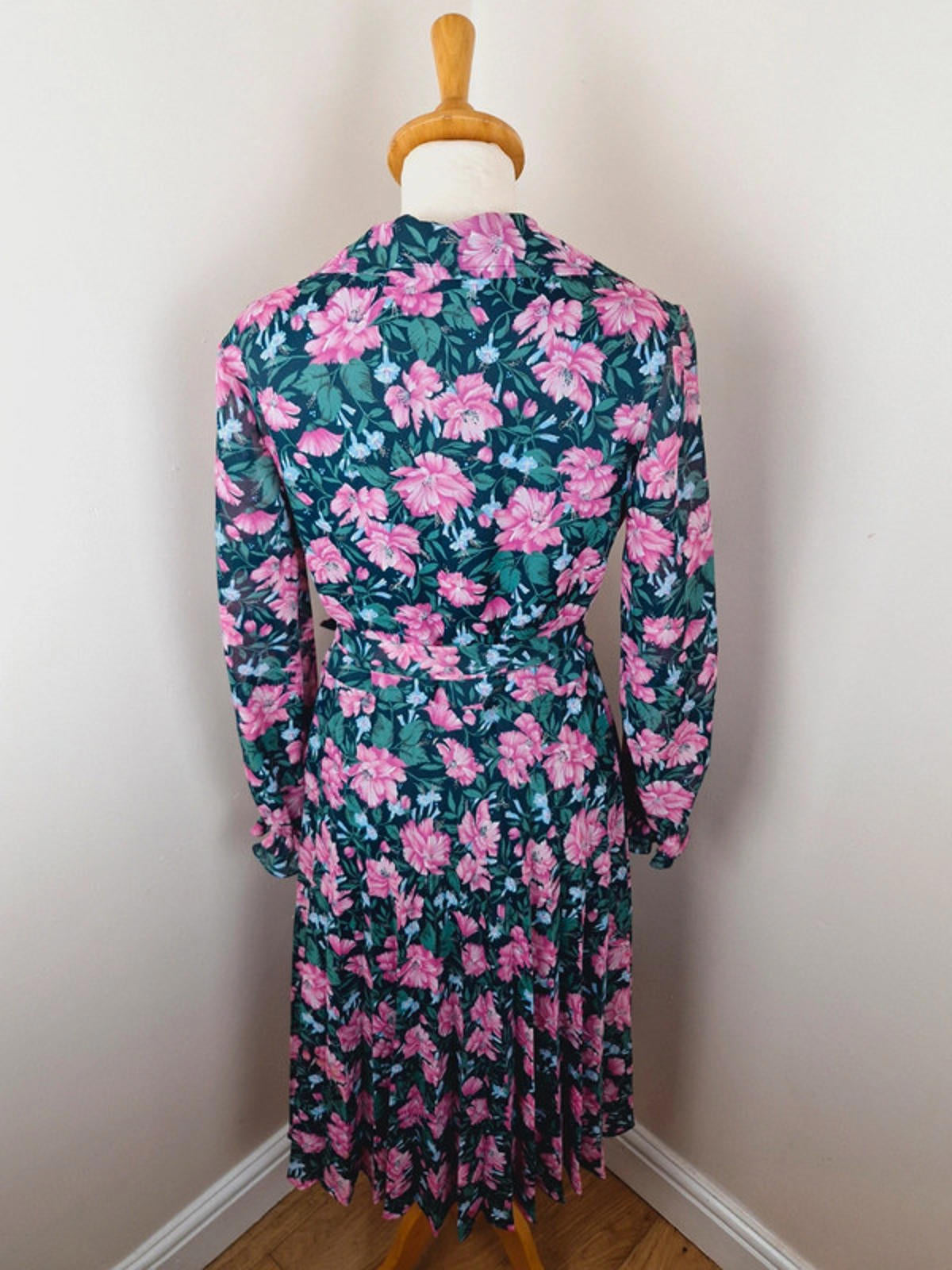 1970s Long Sleeve Midi Dress S