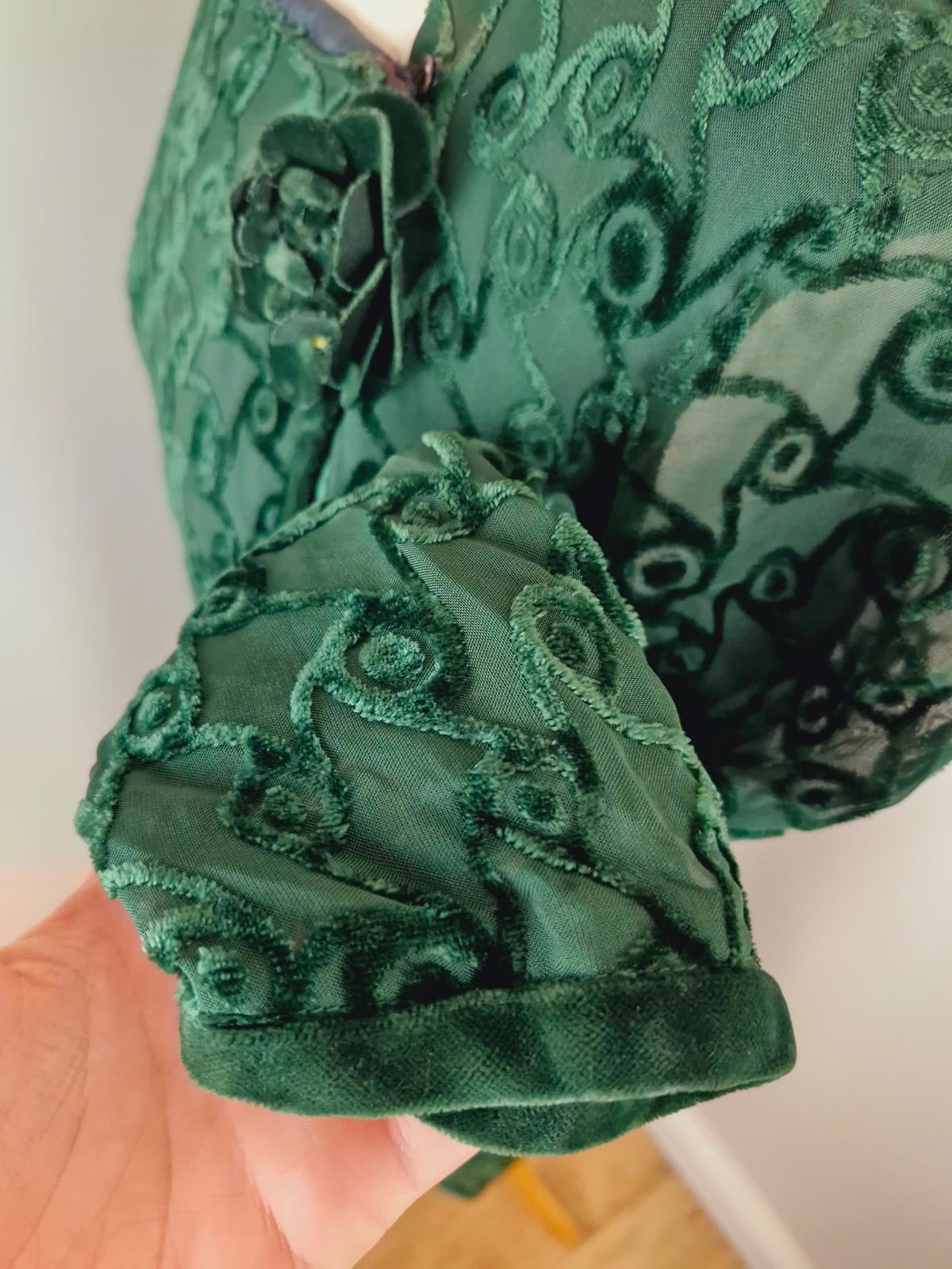 1960s Green Velvet Dress M