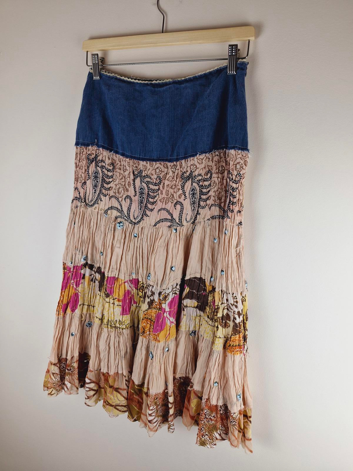 Long Denim Tiered Skirt S