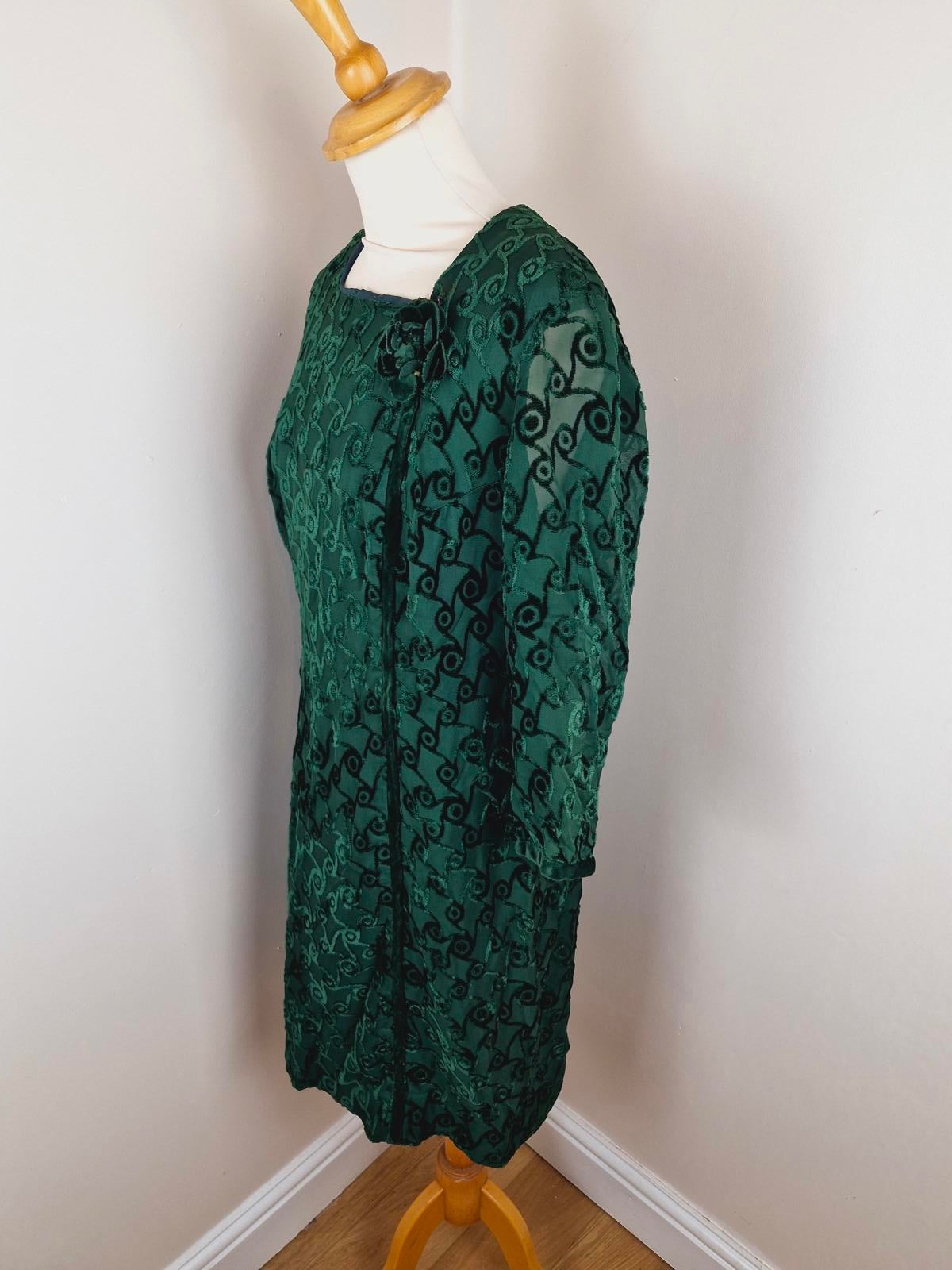 1960s Green Velvet Dress M