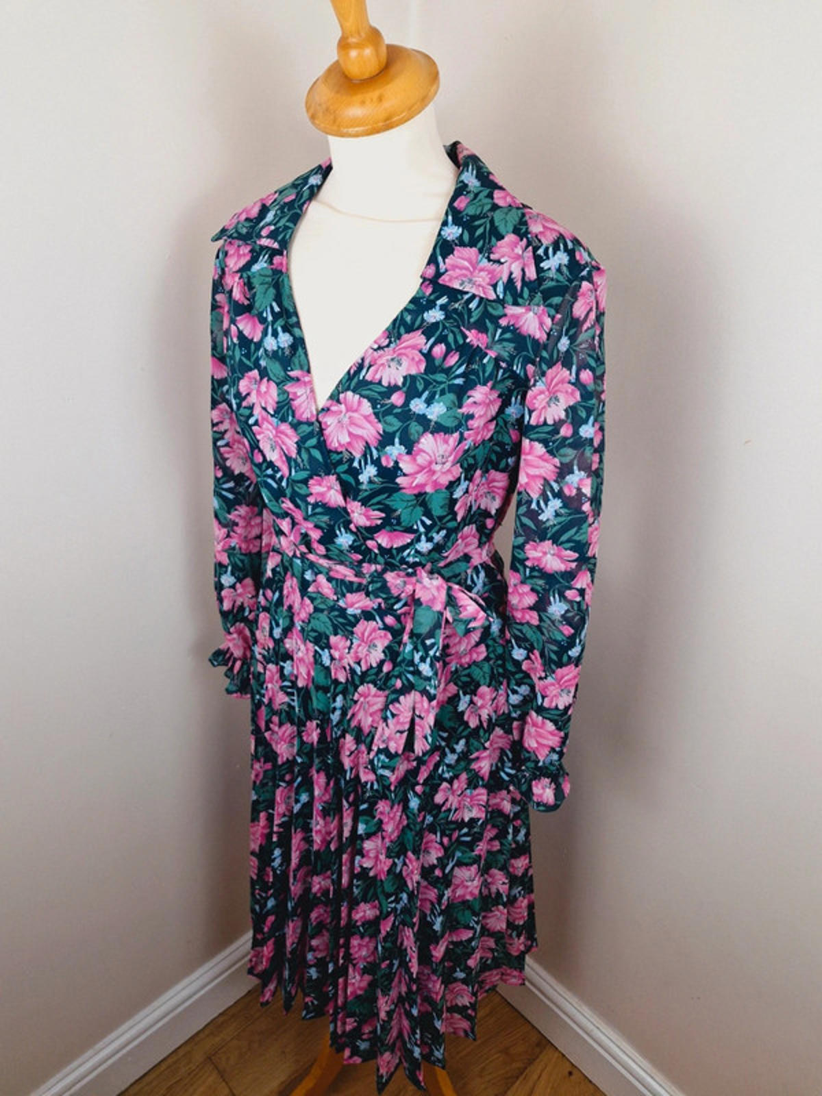 1970s Long Sleeve Midi Dress S