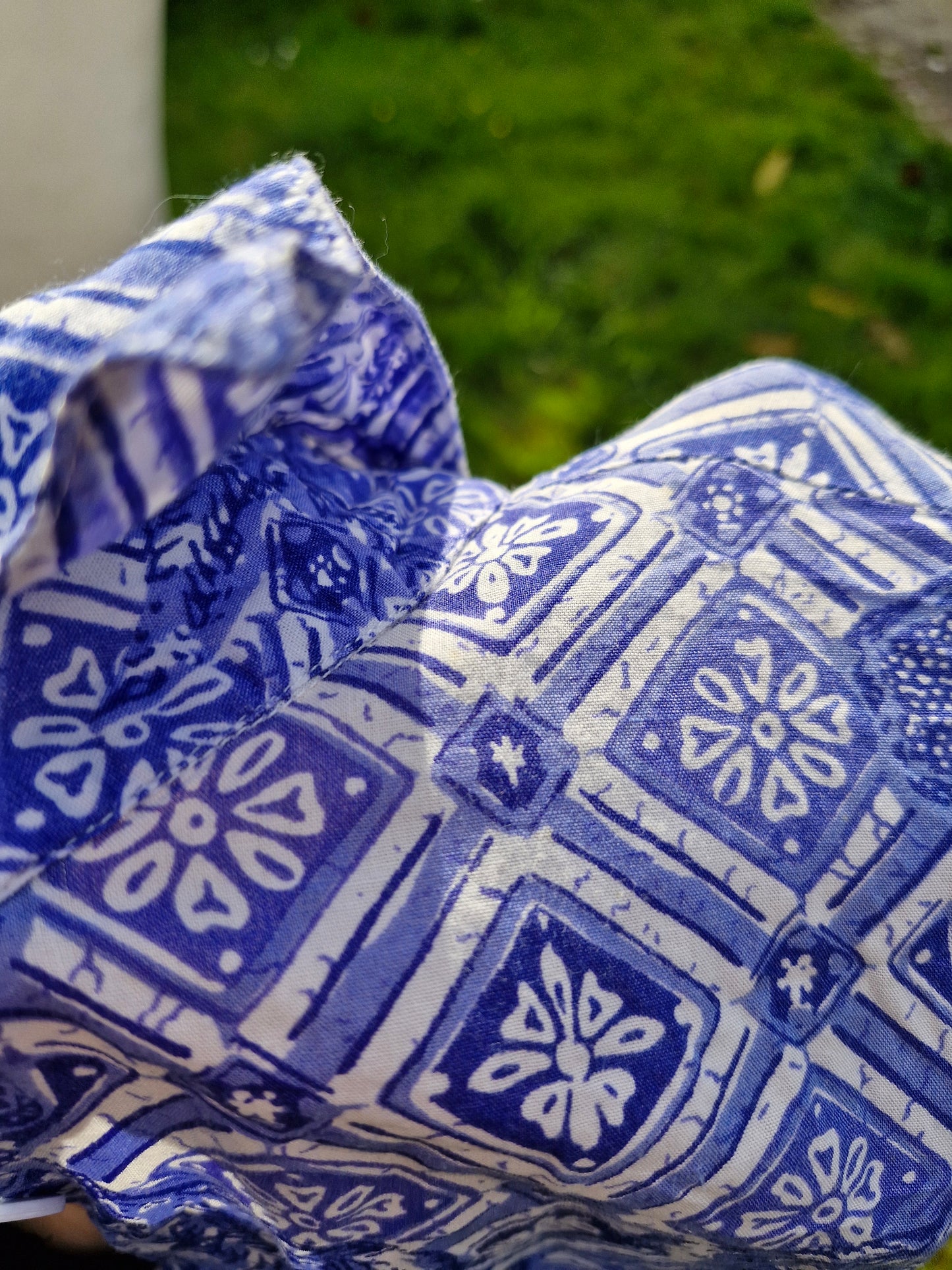 Cotton Block Print Blue & White Summer Shirt L