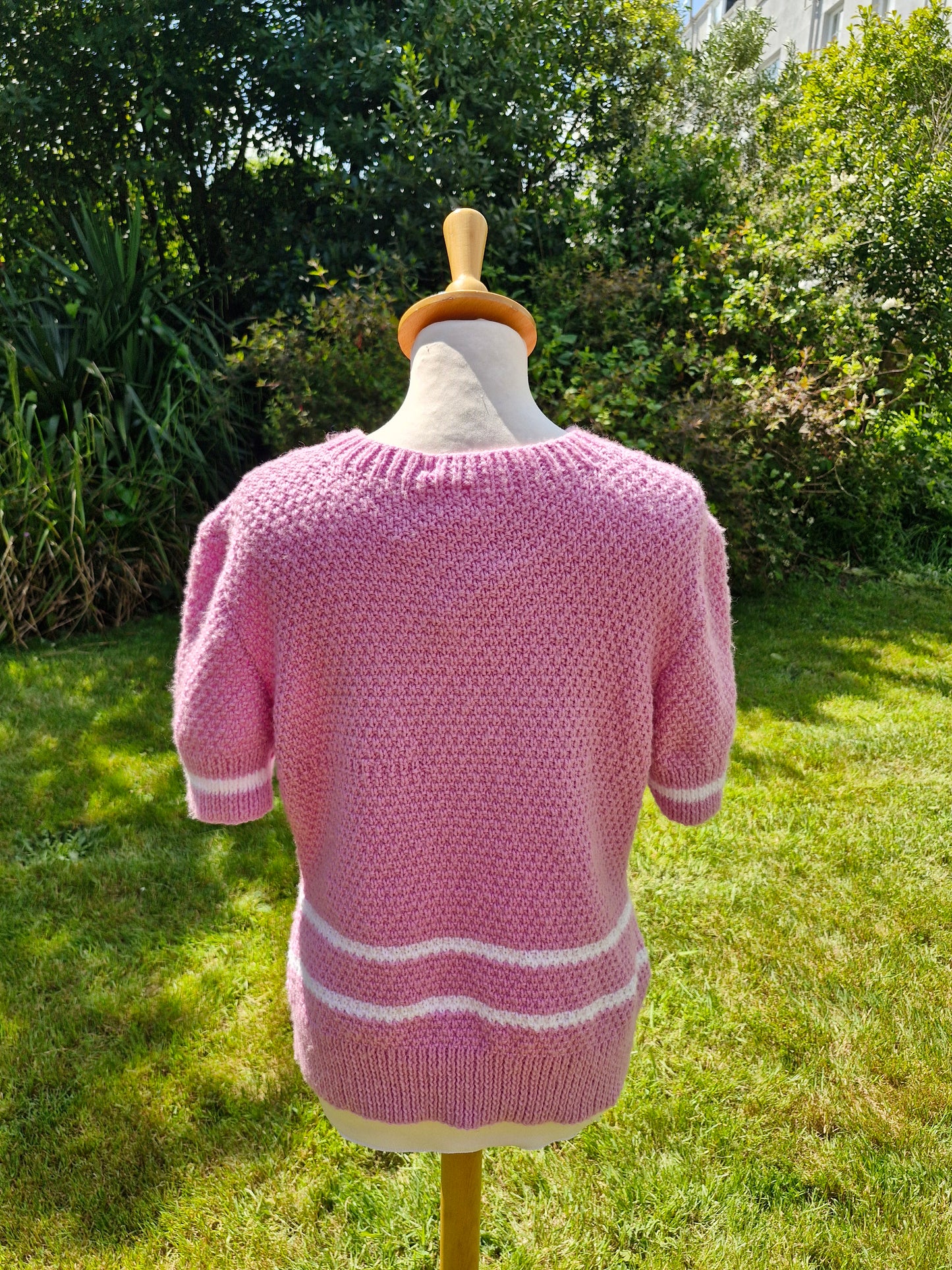Handknitted Vintage Short Sleeve Pink Lilac Jumper M L