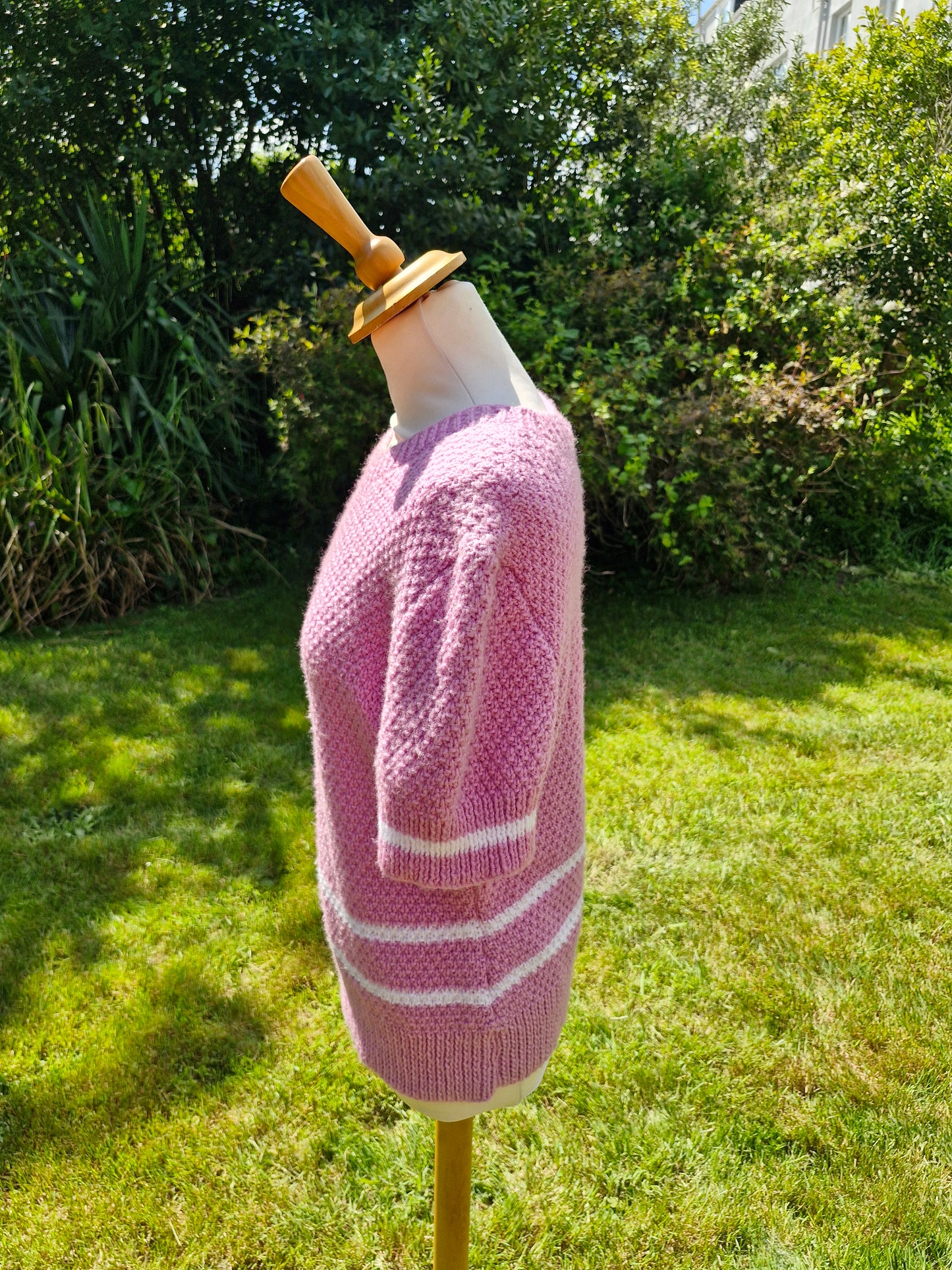 Handknitted Vintage Short Sleeve Pink Lilac Jumper M L