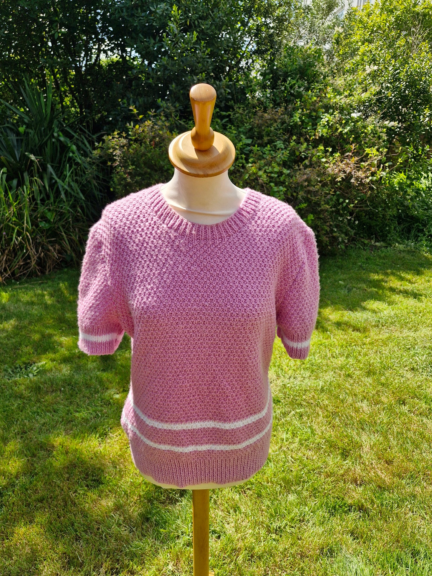 Handknitted Vintage Short Sleeve Pink Lilac Jumper M L