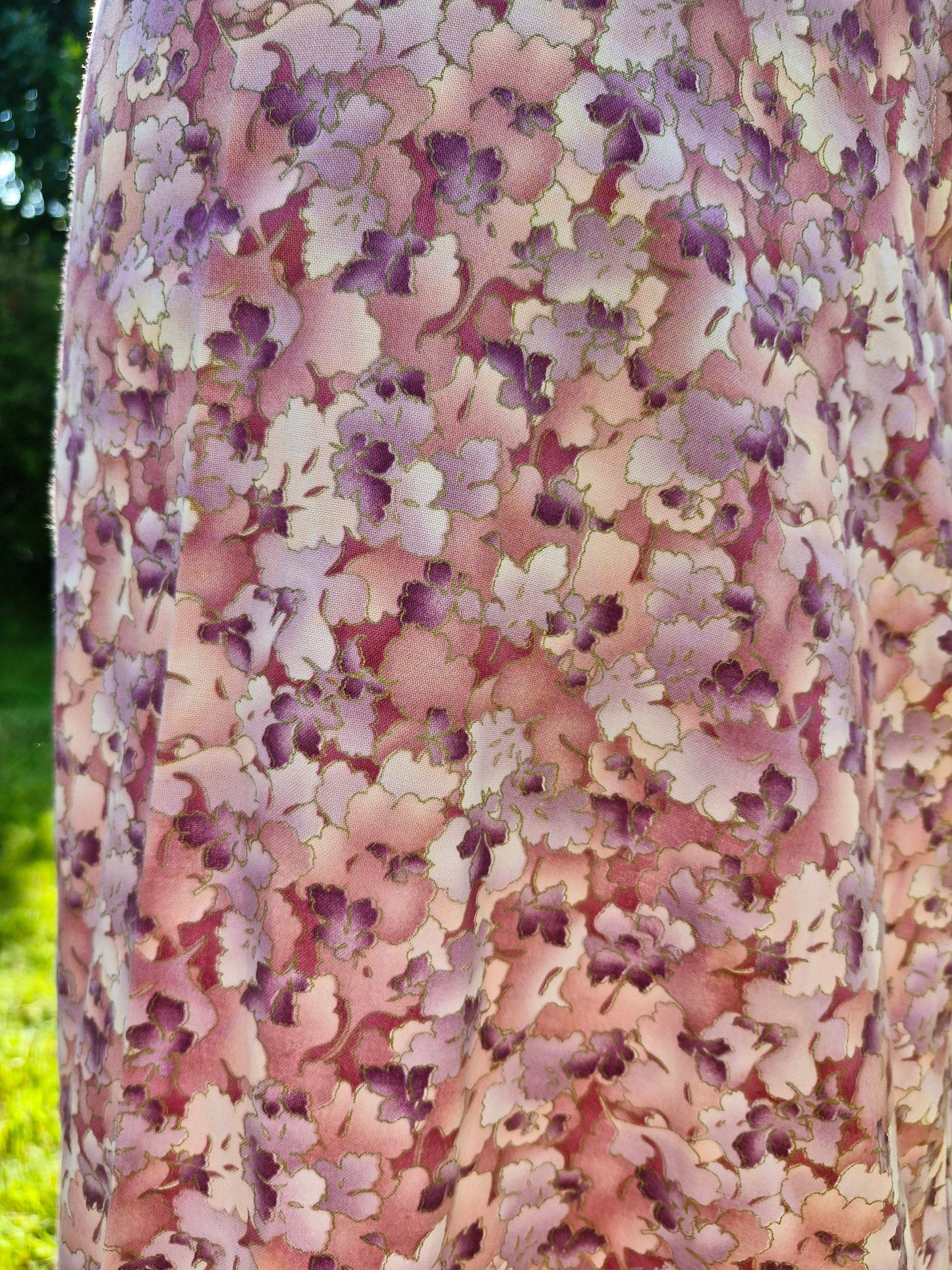 Vintage Handmade 1970s Pink & Purple Floral Aline Long Skirt S